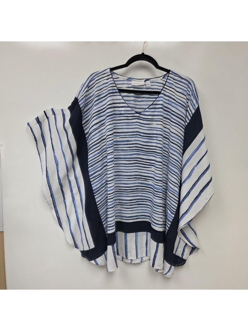 Susan Graver Shirt Womens 3X Blue Stripe V Neck Kimono Tunic Top Blouse